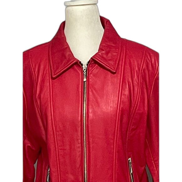 Guess Red Genuine Leather Zip Jacket Size L - Picture 2 of 13